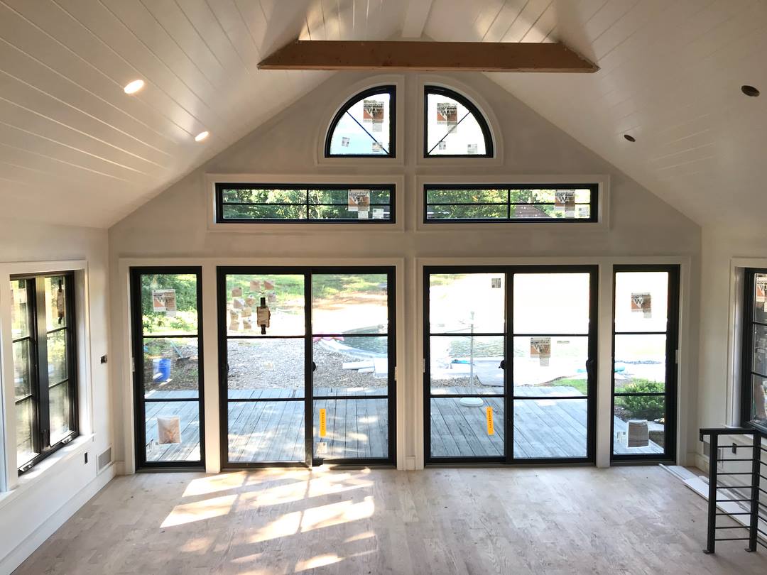 Great room with floor to ceiling windows