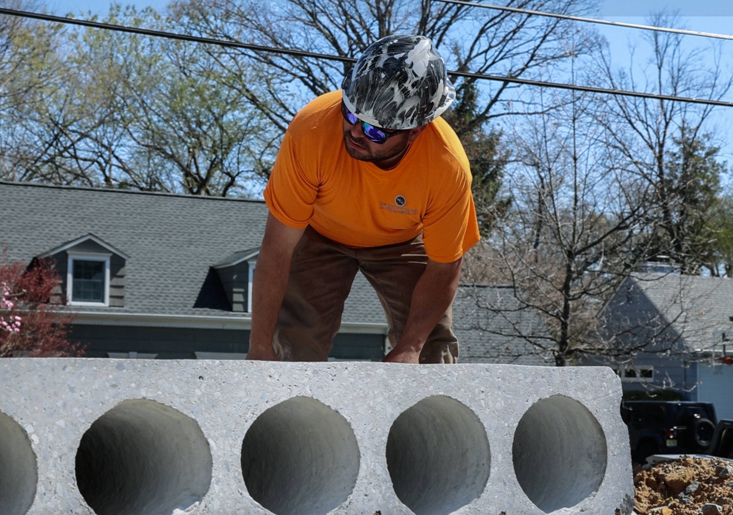 Worker with hard hat on construction site