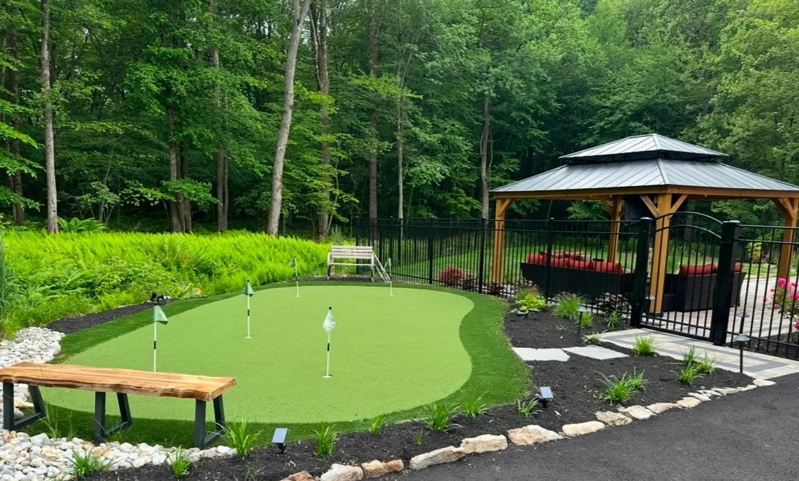 Stone patio with outdoor seating area in Morris County NJ